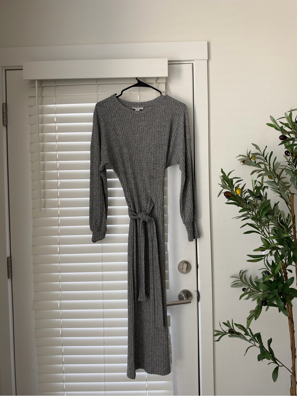 Grey knit wrap dress